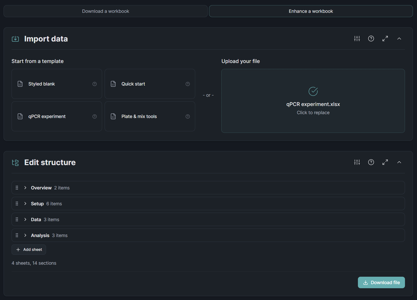 Uploading a raw Excel file, auto-detecting sections, and applying Clarida styling